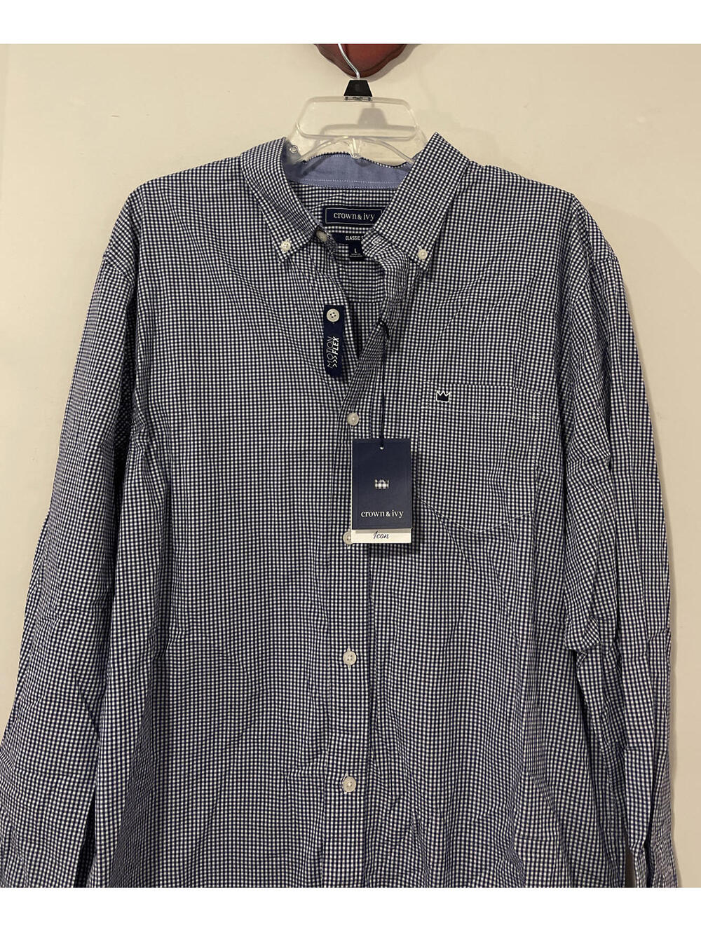 Crown Ivy Mens XL Blue Plaid Button-Down Motion Flex Classic Shirt NWT! M94r - Picture 2 of 6